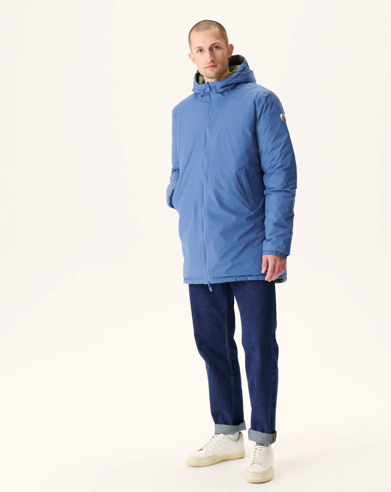 JOTT Long Reversible Hooded Puffer Jacket Denim Blue/Army Amsterdam 1400 Blue Jeans / Army New