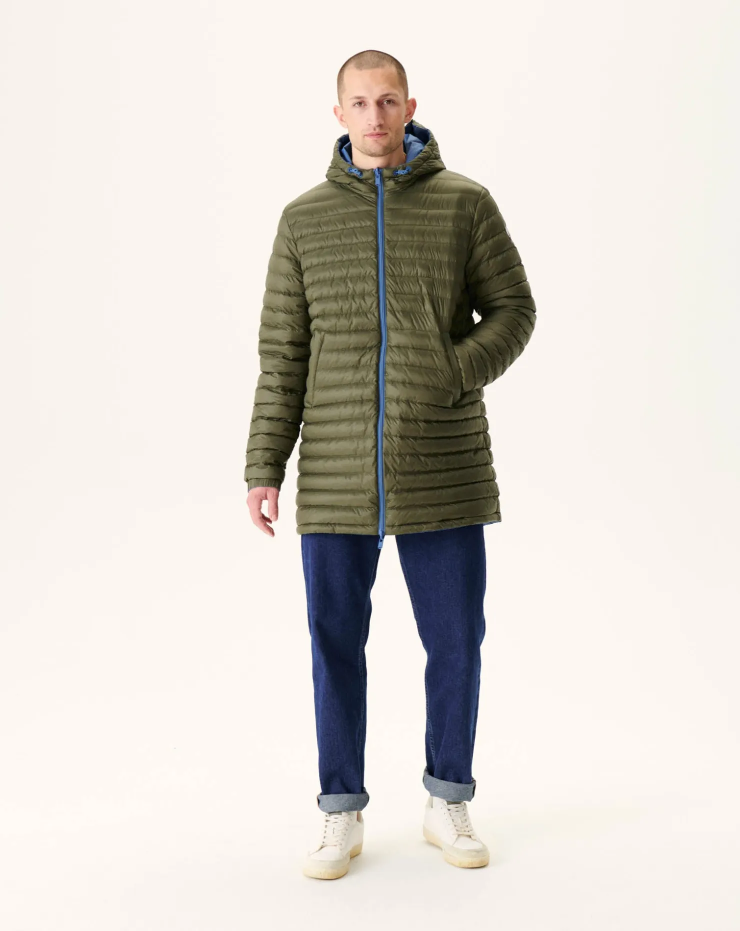 JOTT Long Reversible Hooded Puffer Jacket Denim Blue/Army Amsterdam 1400 Blue Jeans / Army New