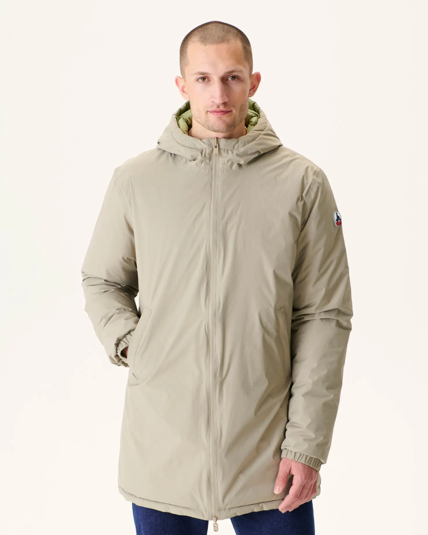 JOTT Long Reversible Hooded Puffer Jacket Beige/Light Khaki Amsterdam 8040 Beige / Bush Hot