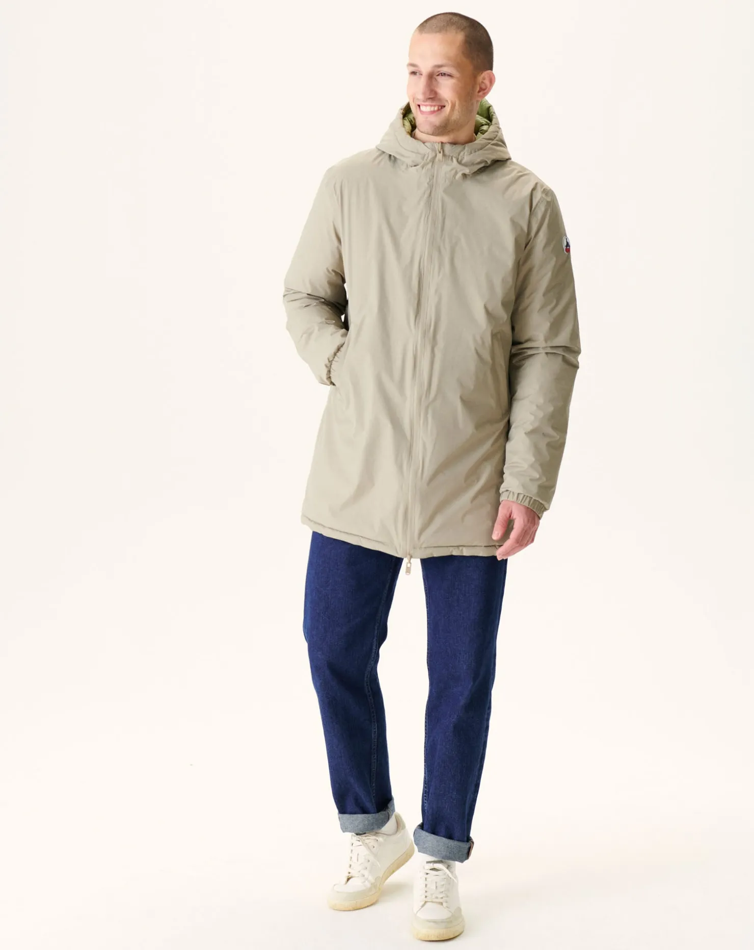 JOTT Long Reversible Hooded Puffer Jacket Beige/Light Khaki Amsterdam 8040 Beige / Bush Hot