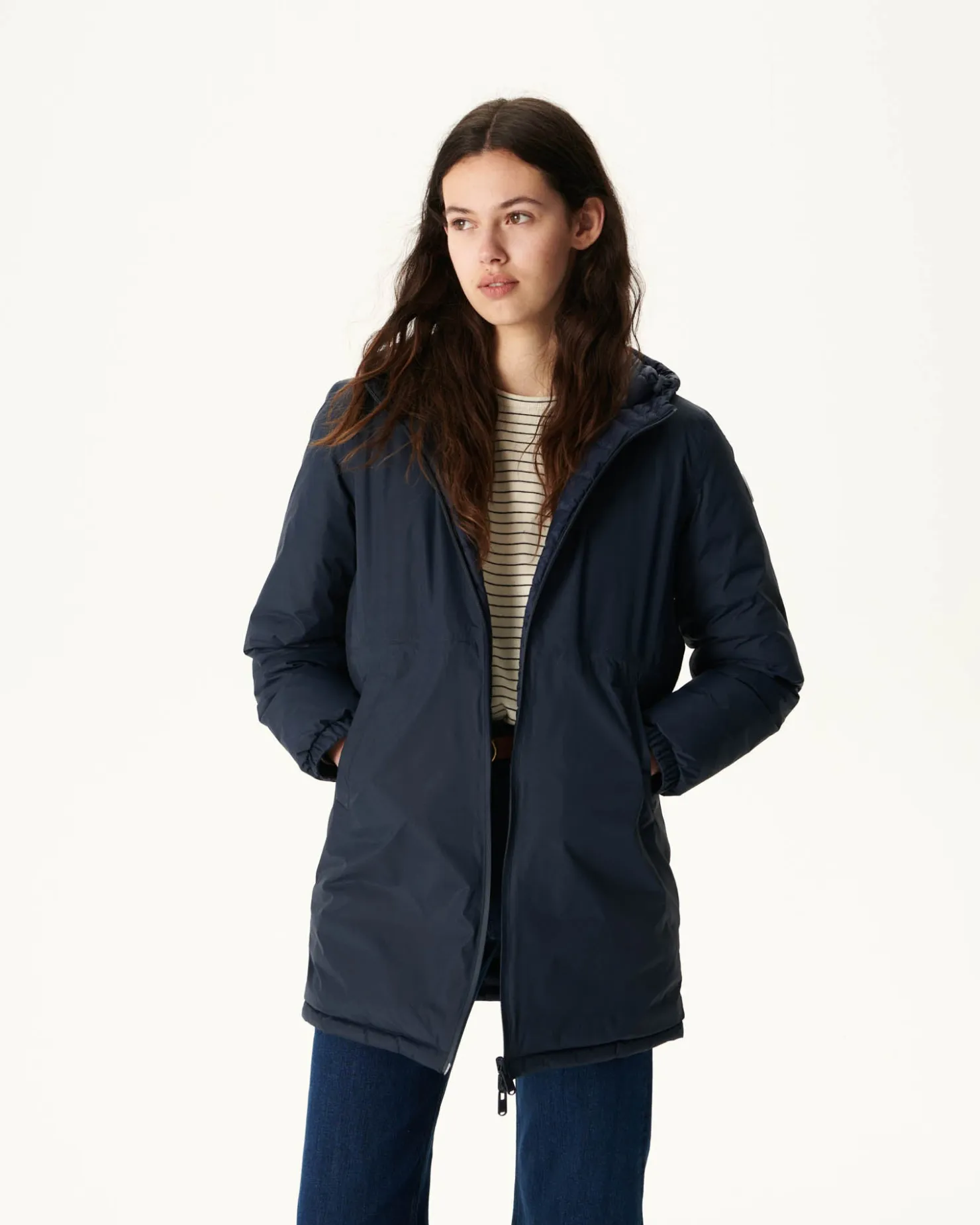 JOTT Navy Roma Reversible Long Down Jacket 104 Marine Cheap
