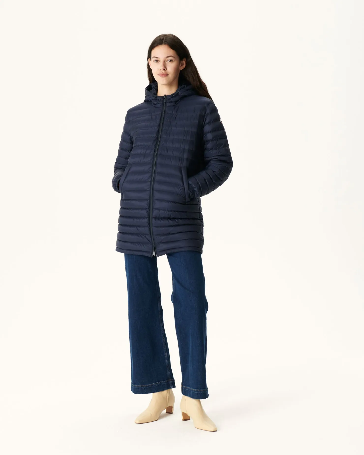 JOTT Navy Roma Reversible Long Down Jacket 104 Marine Cheap