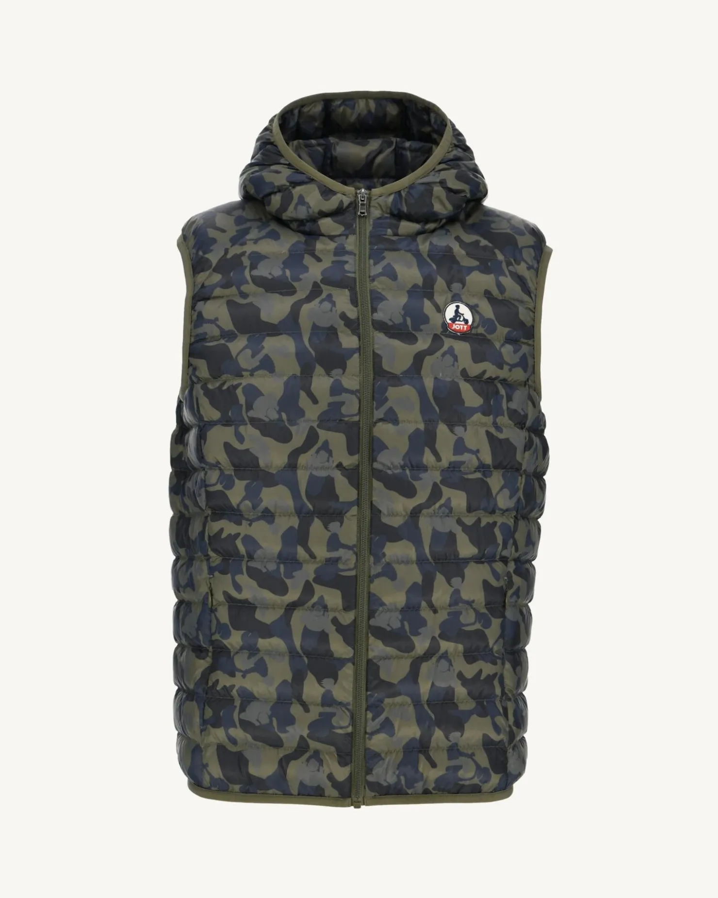 JOTT Pat Military Print Hooded Sleeveless Down Jacket 277 Military Print Best Sale