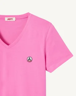 JOTT Plain V-Neck Organic Cotton T-Shirt Intense Pink Cancun 457 Wild Pink Fashion