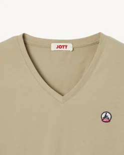 JOTT Plain V-Neck Organic Cotton T-Shirt Beige Cancun 804 Beige New