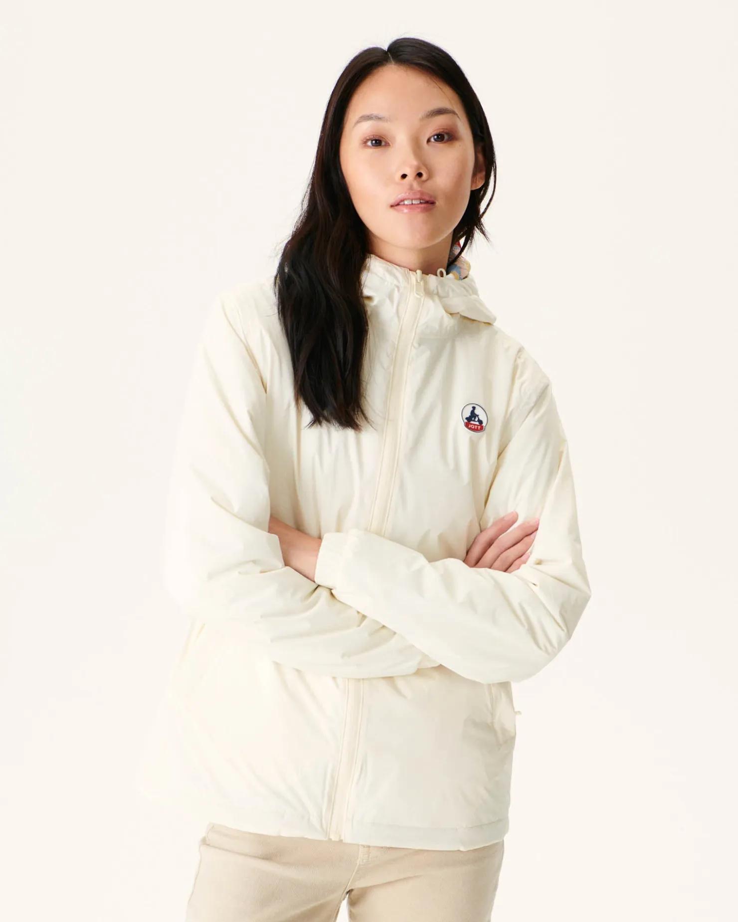 JOTT Reversible Hooded Down Jacket Ultralight Ecru/Bohemian Blue Kara 8953 Off-White/Bohemian Blue New
